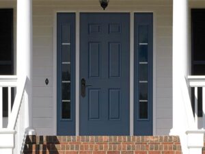 Screen-Vented Sidelites Dark Blue Entry Door