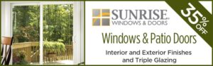 Sunrise Windows and Doors Brand - SAVE BIG 35% Off - Windows & Patio Doors Finishes and Triple Glazing by BlackBerry